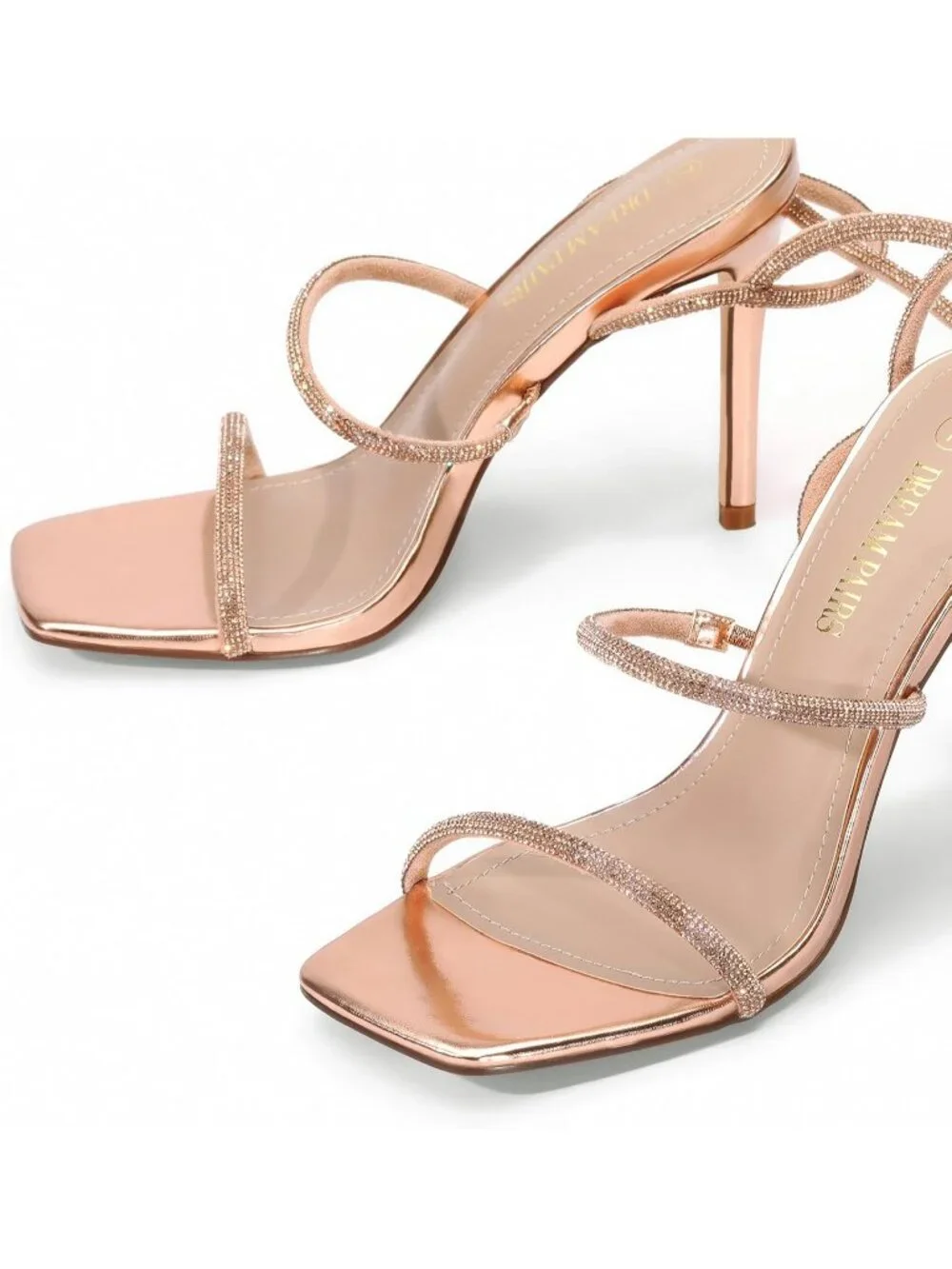 Women's Rose/Gold Strappy Stilettos Gladiator Sexy Square Toe Open Toe Sandals